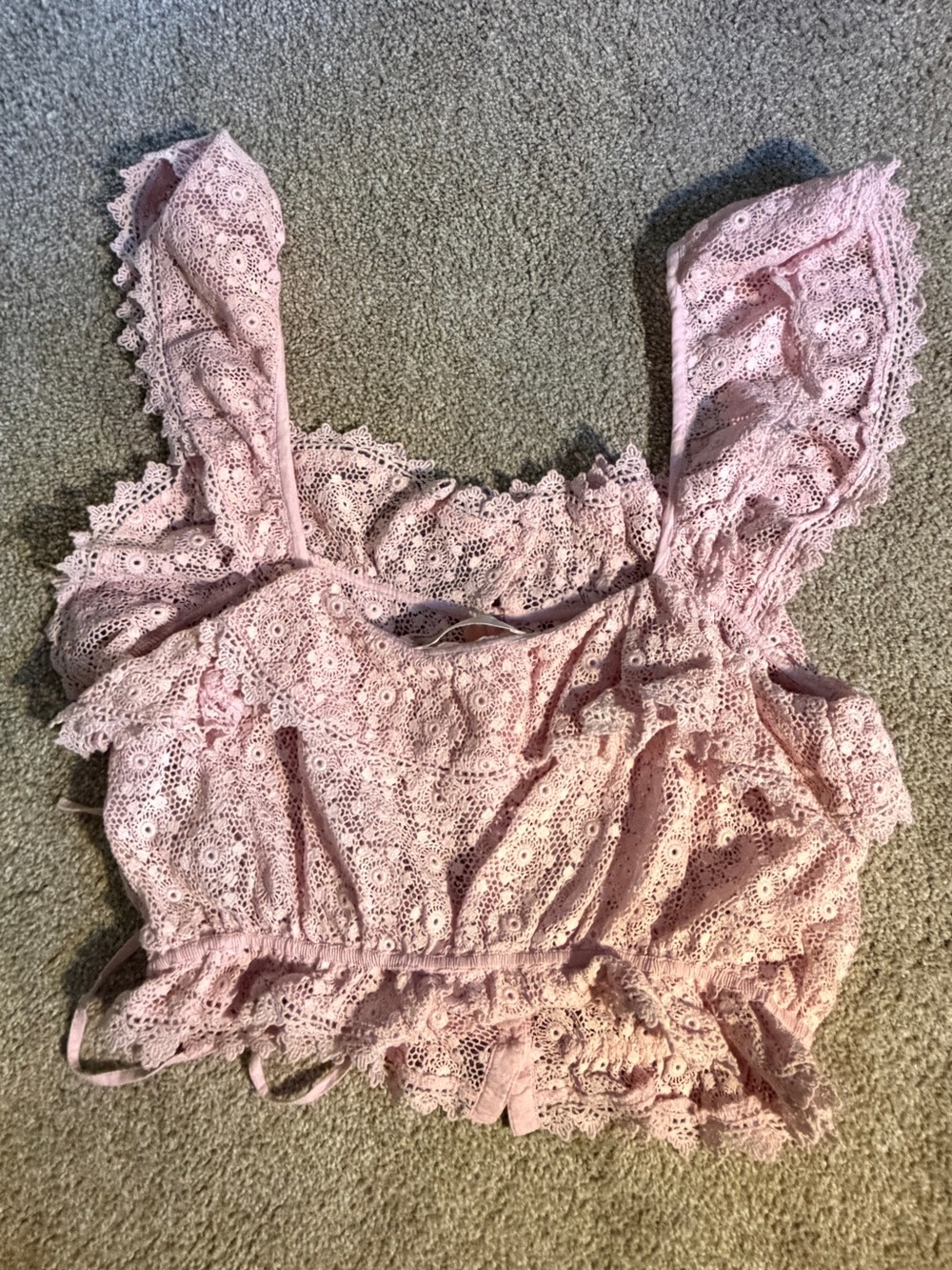 LoveShackFancy Pink Lace Ruffle Crop Top - Picture 7 of 10